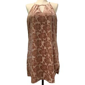 Candies True Mauve Pleated Halter Swing Dress Floral Print Keyhole Lined Size XL